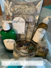 Load image into Gallery viewer, (6) Smudge Sticks  (1) Crystal Infused Candle  (1) Crystal Infused Lotion  (1) Crystal Infused Bodywash  (1) Crystal Infused Soap  (1) Chakra Bracelet  (1) Healing Stone